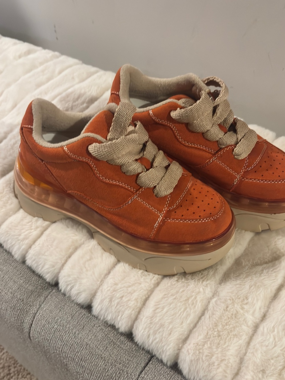 Steve Madden Orange Platform Sneakers with Cream Laces